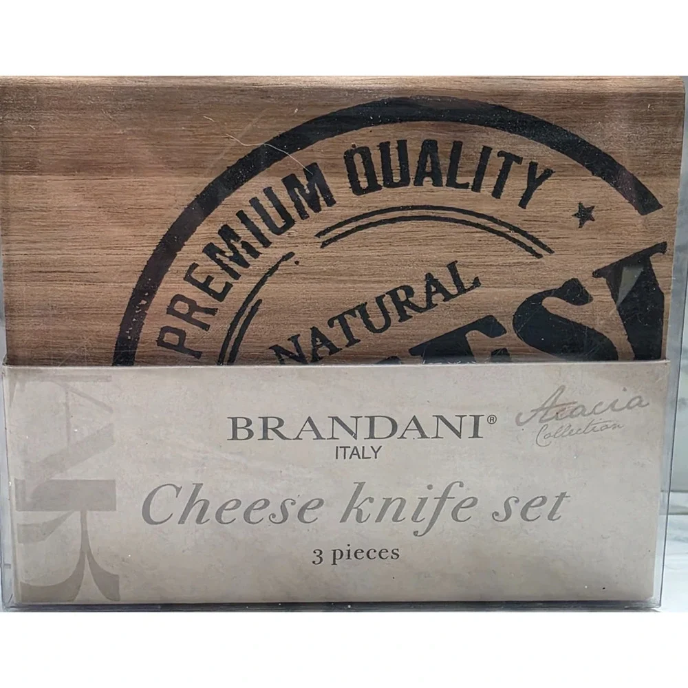 Brandani Italy 3 Pc Wood/Steel Semi Hard Cheese Knife Set, Atacia Collection